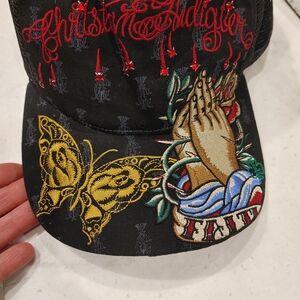 Christian Audigier Black Cap with Vibrant Embroidery